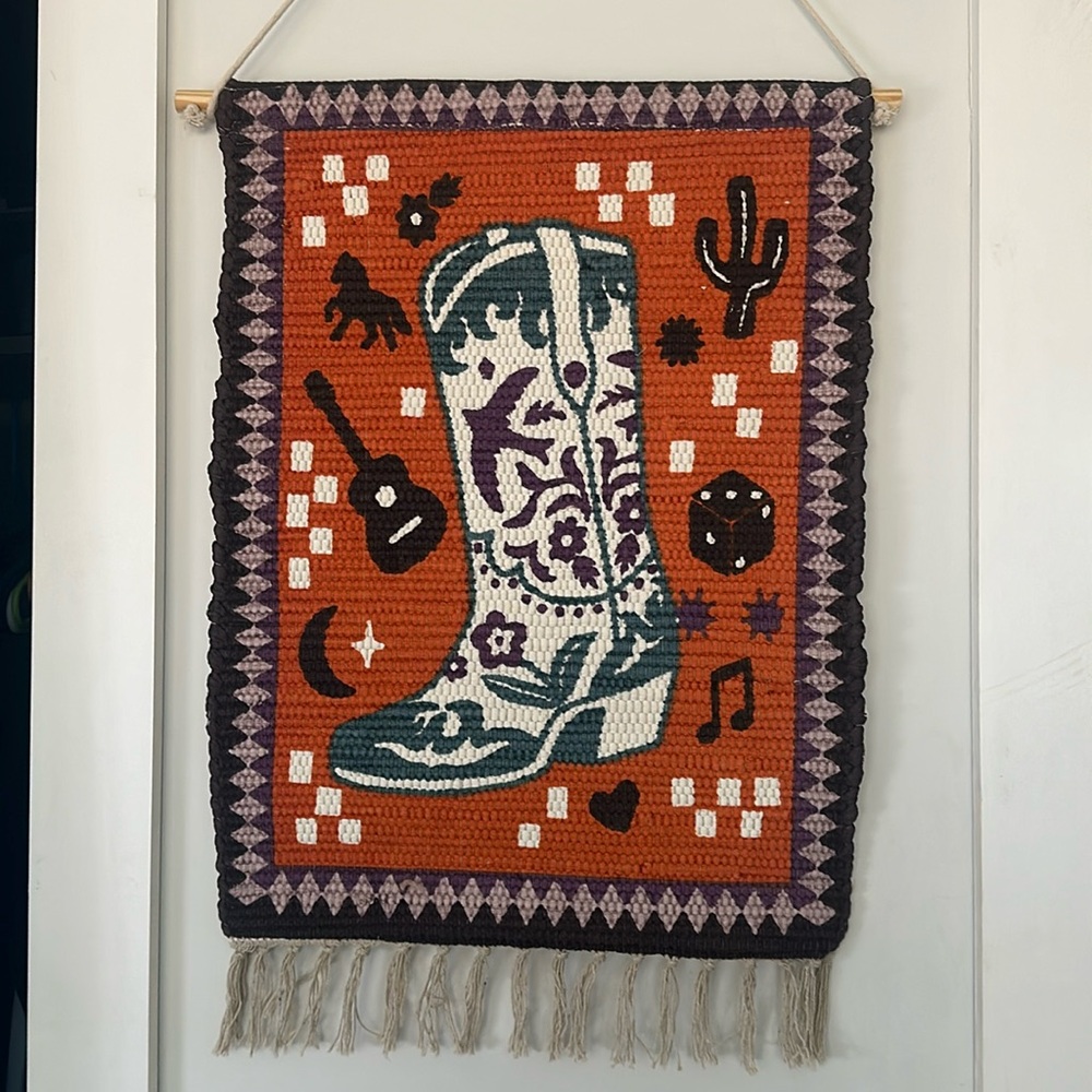 Urban Outfitters Macrame Cowboy Boot Southern Charm Art Mural Wall Hanging NWTS